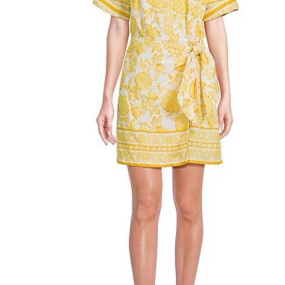 Alex Marie Yellow Floral Midi Shirt Dress with Tie Waist - Picture 2 of 12